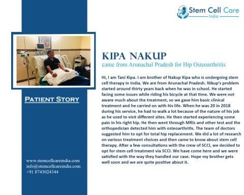 Kipa Nakup Came From Arunachal Pradesh For Hip Osteoarthritis
